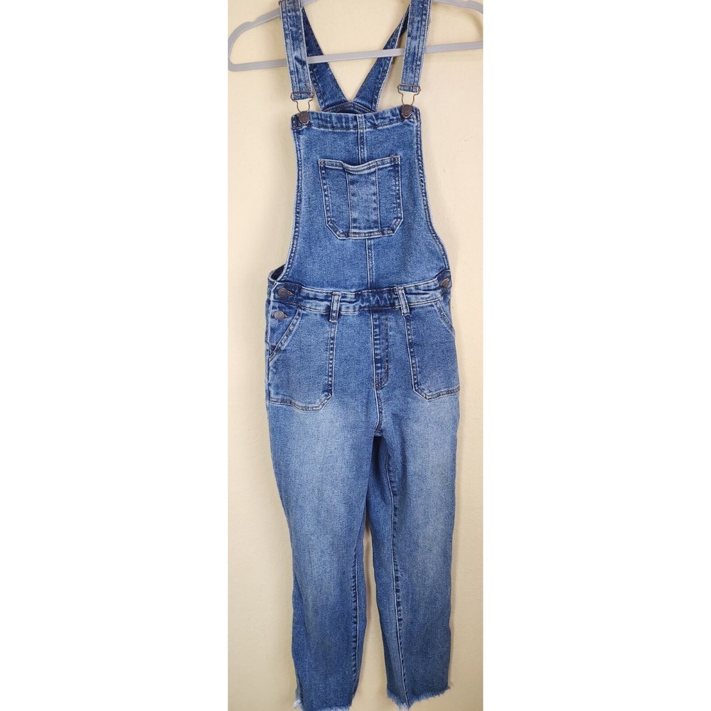 YMI Mid-Rise Denim Overalls Bibs Ankle Jean Size 1 Junior Raw Hems